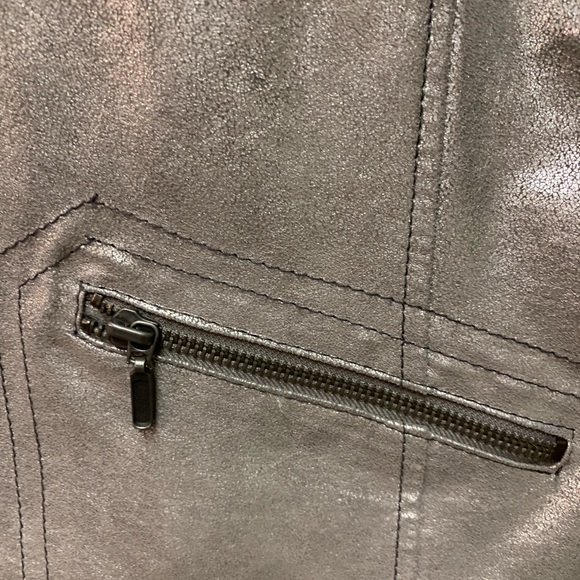Chico’s all leather silver metallic jacket - Picture 4 of 8